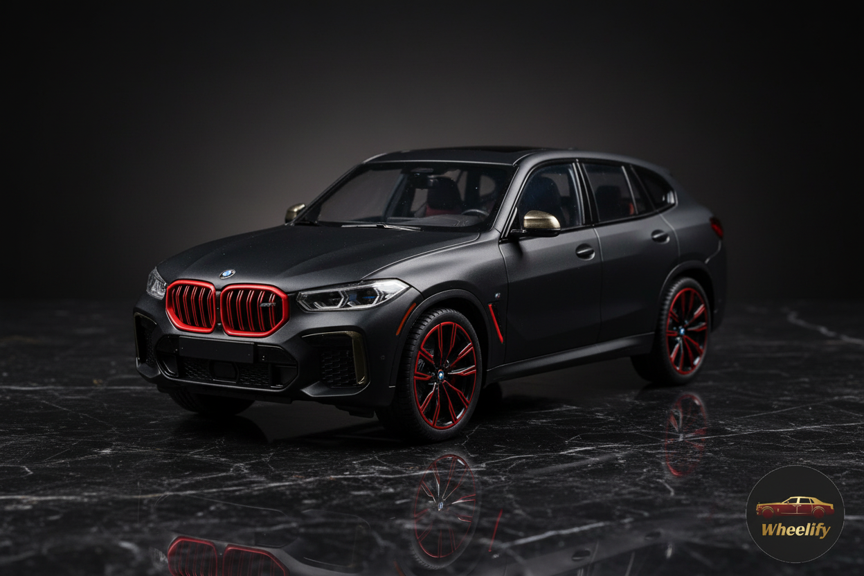 BMW XM Die-Cast Matte Black - Front Studio Shot with Wheelify Watermark